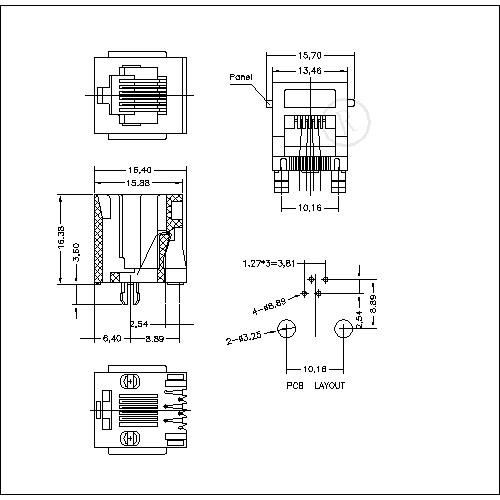 ATRJ5221-6P4C-X-A-X-A RJ11 Jack Top Entry 6P4C,Full Plastic With Panel ATRJ5221-6P4C-X-A-X-A RJ11 Jack Top Entry 6P4C,Full Plastic With Panel